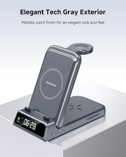 Wireless Charger for iPhone, SwanScout 703A, Charging Station for iPhone 16/15/14/13/12/11 Series, for Apple Watch Series 10/Ultra 2/9/8/7/SE 2/SE, for Airpods 4/Pro 2/3 (No Adapter)