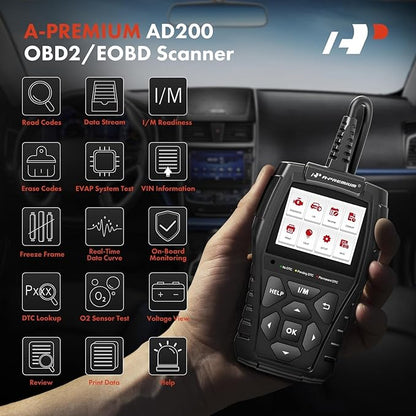 A-Premium AD200 Professional OBD2 Scanner Car Diagnostic Tool, OBDII EOBD Code Reader, Enhanced Check Car Engine Light Diagnostic Scan Tool, Upgraded Fault Code Scanner for All Vehicles from 1996
