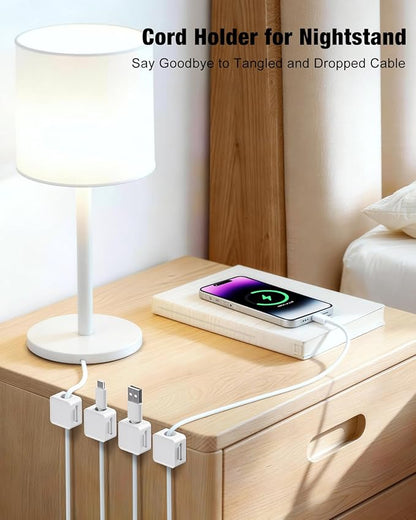 Cord Holder, 6 Pack Magnetic Cable Clips, Adhesive Cord Holder for Nightstand Desk Organizer Car Wall Office Phone Wire Keeper, Clear White