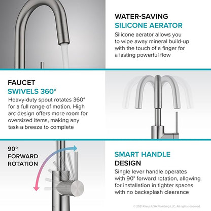 KRAUS Spot Free Oletto Single Handle Kitchen Bar Faucet in All-Brite Stainless Steel Finish, KPF-2600SFS (Pack of 1)