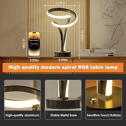 airnasa Modern Spiral RGB Table Lamp, Unique, 7 Colors 10 Light Modes LED, Touch Dimmable Cool Nightstand Lamps for Living Room Bedroom Office, Ideal Gift (Black)