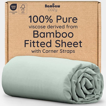 Bambaw 100% Viscose Derived from Bamboo Full Fitted Sheet Only, Soft & Cooling Fitted Sheet Full Size, 15’’ Deep Pockets (Sea Glass)