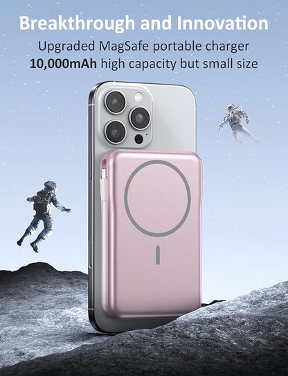 Magnetic Portable Charger, 10000mAh Power Bank, 5 in 1 Portable Charger with Built in Cable, 20W Fast Charging for Magsafe Battery Pack Compatible with iPhone 16/15/14/13 Pro/Pro Max, Samsung Series