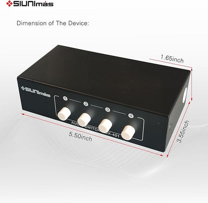 SIUNIMAS 4-in 1-Out RCA and 3.5mm Aux Audio Receiver Switching Box 4 Channels Audio Converter Passive Audio Selector Switch Box 1-in 4-Out (S401-RCA AUX)
