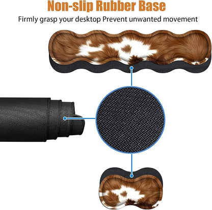 4 in 1 Ergonomic Keyboard Wrist Rest & Mouse Pad Wrist Rest Set, Large XXL Gaming Desk Mat 31.5"x 11.8" with Non-Slip Base, Memory Foam for Home Office Study Gaming, Brown Cow Print
