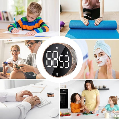 BlueSnail Kitchen Timer with LED Digital Display Smart Efficana for Home Classroom Gym Office, Volume and Brightness Adjustable Productivity Timer (Rose Gold)
