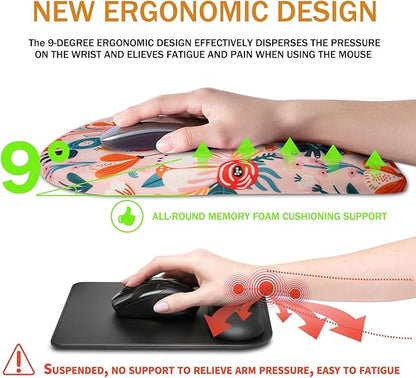 BOCHEERY Ergonomic Mouse Pad Wrist Support,Upgrade Mousepad with Massage Design,Non-Slip PU Base Desktop Mouse Pads for Pain Relief, Computer, Office & Home,12 x 8 in（F-Pink Flower）