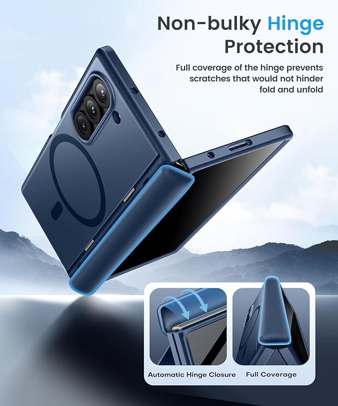 BERFY Magnetic for Samsung Galaxy Z Fold 6 Case with Privacy Screen Protector, [Compatible with MagSafe][Anti Spy] Built-in Hidden Kickstand, Full-Body Shockproof Slim Phone Case for Z Fold 6, Blue
