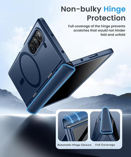 BERFY Magnetic for Samsung Galaxy Z Fold 6 Case with Privacy Screen Protector, [Compatible with MagSafe][Anti Spy] Built-in Hidden Kickstand, Full-Body Shockproof Slim Phone Case for Z Fold 6, Blue