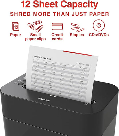 Staples 12-Sheet Micro-Cut Shredder – Compact High-Security Shredding for Home & Office