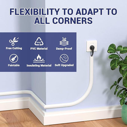 Wall Cord Hider - Flexible Cable Concealer for Mounted TVs, Self-Adhesive, W0.59inxH0.39in, White
