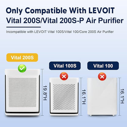 PETOX Vital 200S Replacement Filter for LEVOIT Vital 200S and Vital 200S-P Air Purifier, True HEPA and High-Efficiency Activated Carbon Filter, Vital 200S-RF, 2 Pack, White