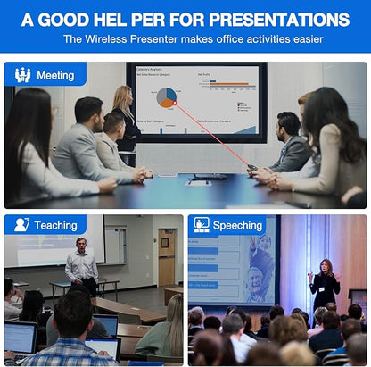 Rechargeable Presentation Clicker Wireless Presenter Remote USB Control Powerpoint PPT Clicker, Red Laser Pointer RF 2.4GHz Presenter Remote Slide Advancer for Computer/Laptop/Mac/Keynote