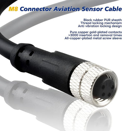Lonlonty M8 Cable 4 Pin 6.5Ft/2M Female A Coding Circular Connector Cable Shielded IP67 Waterproof Single End A Code
