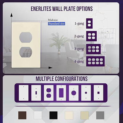 ENERLITES Screwless Duplex Wall Plate, Child Safe Receptacle Outlet Cover, Standard Size, 1-Gang 4.68" x 2.93", Unbreakable Polycarbonate Thermoplastic, UL Listed, SI8821-LA, Glossy, Light Almond