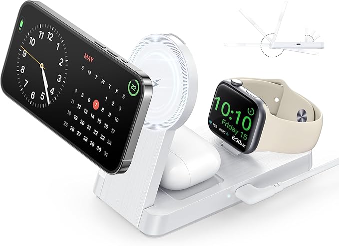 3 in 1 Magnetic Wireless for iPhone Charging Station: Foldable Portable Charger for iPhone 16-12 Pro Max & Apple Watch & AirPods, for Apple Multiple Devices Charger for Home,Office&Travel