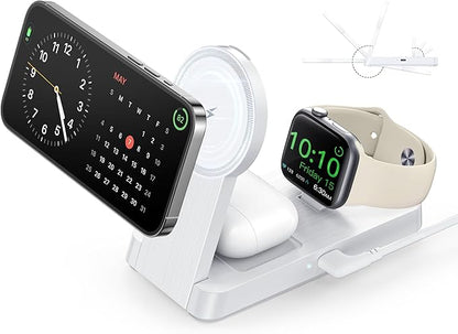 3 in 1 Magnetic Wireless for iPhone Charging Station: Foldable Portable Charger for iPhone 16-12 Pro Max & Apple Watch & AirPods, for Apple Multiple Devices Charger for Home,Office&Travel