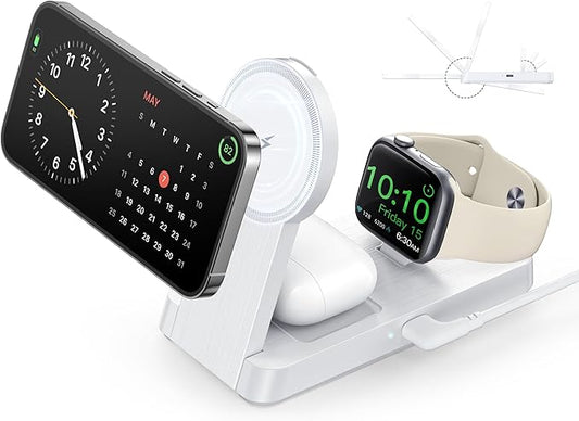 3 in 1 Magnetic Wireless for iPhone Charging Station: Foldable Portable Charger for iPhone 16-12 Pro Max & Apple Watch & AirPods, for Apple Multiple Devices Charger for Home,Office&Travel