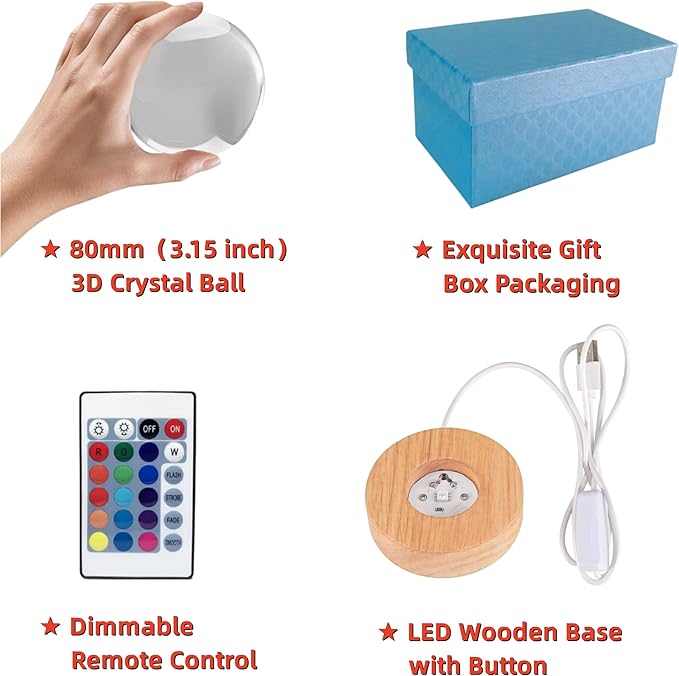 Conalisk 3D Hummingbird Crystal Ball Lamp,Lifelike 3D LED Bird Night Light,16 Colors Changing Light,Dimmable Remote Control,Desk Hummingbird lamp (Bird)