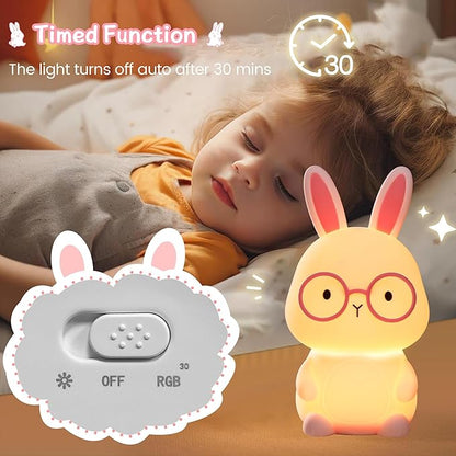 Bunny Lamp for Kids ,Rabbit Night Light with Color Changing, Rechargeable LED Nightlight for Easter Gift,Silicone Bedside Touch Lamp ,3 Levels Dimmable /Timmer Nursery Bedroom Light, Baby Room Decor