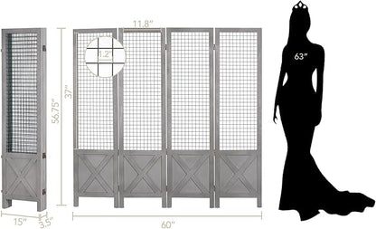 Wnutrees 4 Panel Gridwall Display, Portable Freestanding Display Board for Craft/Art Shows, Retail, Events, Decorative Wood Room Divider Folding Screens, Grey