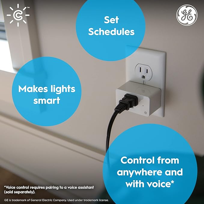 GE Cync Smart Indoor Plug, Smart Outlet Control, WiFi Outlet Plug, Matter Compatible, Works with Alexa and Google Home