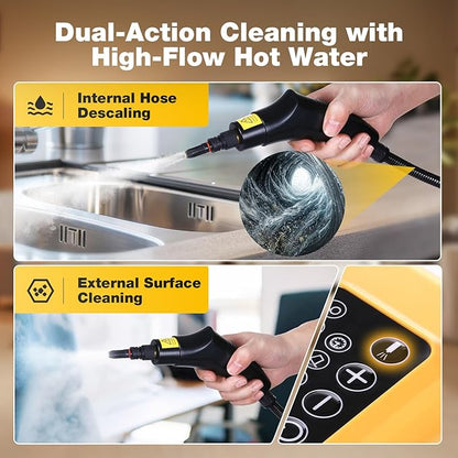 Handheld Steam Cleaner for Home, 6-Level Adjustable, 15s Heat-Up, One Touch Flush Mode, 3.5 Bar High Pressure, Auto Shut-Off, 1500W Portable Steamer for Carpets Floor Car Furniture Couch Tile