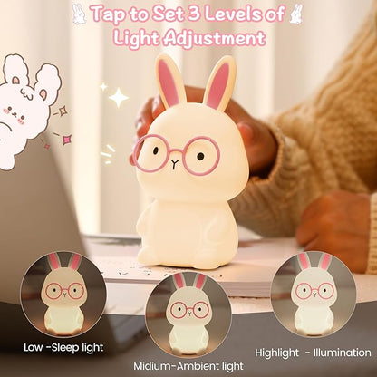 FAMIDUO Bunny Night Light, Rabbit Lamp for Kids, Rechargeable LED Nightlight for Easter Gift,Silicone Bedside Lamp with Touch Color Changing,3 Levels Dimmable/Timmer Nursery Bedroom Light,Room Decor