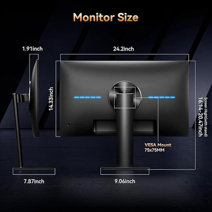 27 Inch Computer Monitor - Fast IPS 2K QHD 2560 x 1440 Desktop Monitor 100Hz FreeSync 100% sRGB TÜV Eye Care PC Gaming Screen Support Vesa Height/Tilt/Swivel/Pivot for Office Work (HDMI 2.0 & DP1.4)