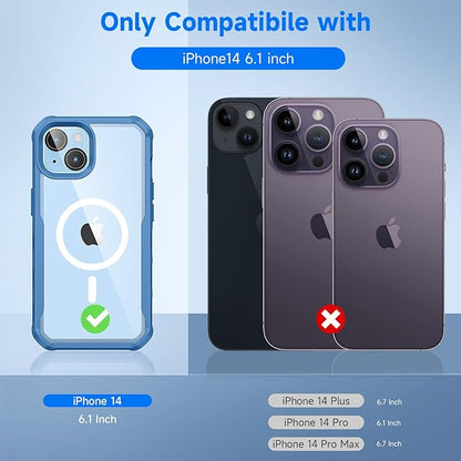 seacosmo for iPhone 14 Case, Full Body Bumper with Built-in 9H Tempered Glass Privacy Screen and Camera Lens Protector, Compatible with MagSafe, Shockproof 14 Phone Case, 6.1", Blue