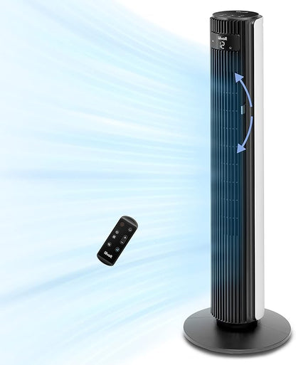 LEVOIT Smart 42 inch Tower Fan for Bedroom, DC motor, Oscillating with Quiet 26ft/s Velocity, 25dB Bladeless Floor Fan for Home Space, 12 Speeds, 4 Modes, 24H Timer with APP, Works with Alexa, Remoter