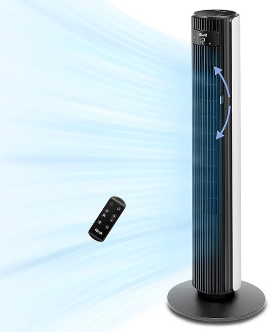 LEVOIT Smart 42 inch Tower Fan for Bedroom, DC motor, Oscillating with Quiet 26ft/s Velocity, 25dB Bladeless Floor Fan for Home Space, 12 Speeds, 4 Modes, 24H Timer with APP, Works with Alexa, Remoter