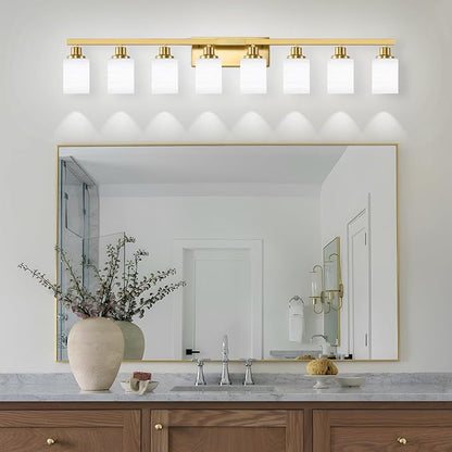 DIKAIDA 52inch Gold Bathroom Light Fixtures, Modern Bathroom Vanity Light with Milky White Glass Shade, Gold Wall Lamp Sconces for Mirror Bedroom, Living Room Hallway