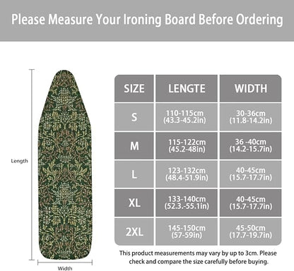 ZCFYGDX Breathable Ironing Board Cover Decor, Resist Scorching & Staining, 15x48 Wear & Soil Resistant Covers, Elastic Edges,3 Fasteners,Anti-Scorch Polyester Fabrics William Morris Prints