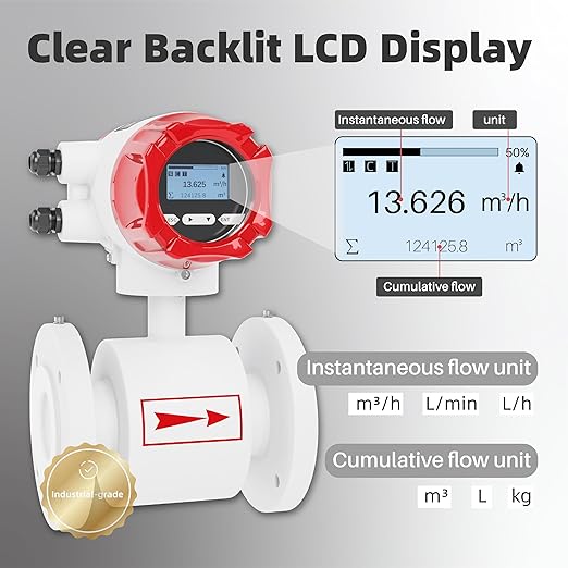 Electromagnetic Flow Meter,High-Precision Industrial Flowmeter Digital Display IP65 Protection 4-20mA Output Pipe Sensor for Wastewater, Sewage, and Seawater（DN32)