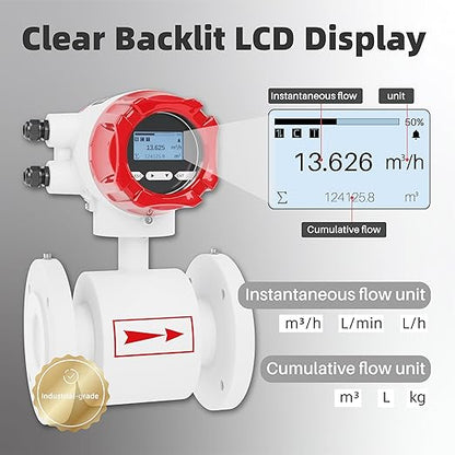 Electromagnetic Flow Meter,High-Precision Industrial Flowmeter Digital Display IP65 Protection 4-20mA Output Pipe Sensor for Wastewater, Sewage, and Seawater（DN32)