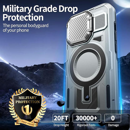 Camera Stand Case for iPhone 12 Pro Max, [Compatible with MagSafe] [Lens Cover] 2024 Version Military Grade Protective Soft Case for iPhone 12 Pro Max 6.7 inch Men Women, Blue