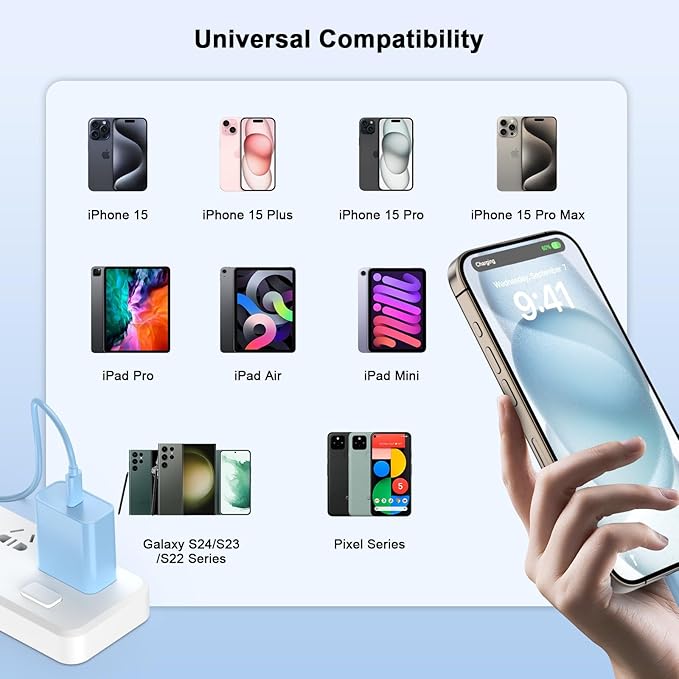 Matsusho iPhone 16 15 Charger Fast Charging 10 FT, 2 Pack 20W USB C Wall Charger with 10FT Type C to C Fast Charging Cable for iPhone 16/16 Plus/16 Pro/16 Pro Max/15/15 Pro/15 Pro Max/15 Plus, Blue