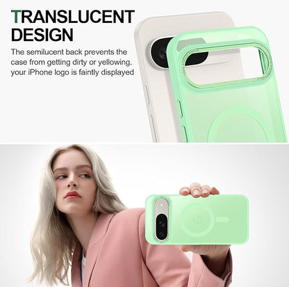 Magnetic for Google Pixel 9/Pixel 9 Pro Case, [Military Grade Drop Protection] [Compatible with MagSafe] Shockproof Slim Translucent Matte Anti-Slip for Women Girls Men Case, Matcha Green