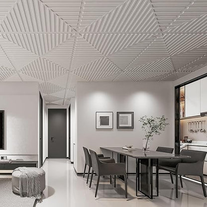 Art3d 12-Pack Drop Ceiling Tiles 2x2 FT, PVC 3D Textured Panels for Interior Wall Decor Living Room Bedroom Office, 24x24 Inch, White