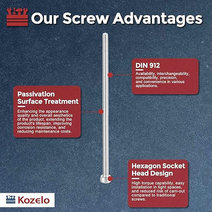 Kozelo 6pcs Socket Head Cap Screws - [M3-0.5 x 80mm] 304 Stainless Steel Allen Socket Drive for Electrical Motor 3D Printing Fan Engine Replacement Use, Silver