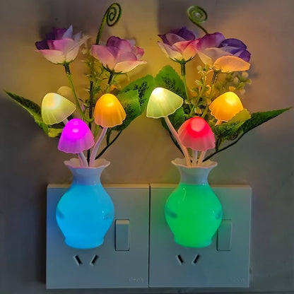 AUSAYE Color-Changing LED Night Light, 1Pack Plug in Dusk-to-Dawn,Home Décor Lamp Dream Nightlight Purple Rose Flower Mushroom Night Light for Kids Adults Bedroom,Bathroom,Stairs, Kitchen,Hallway