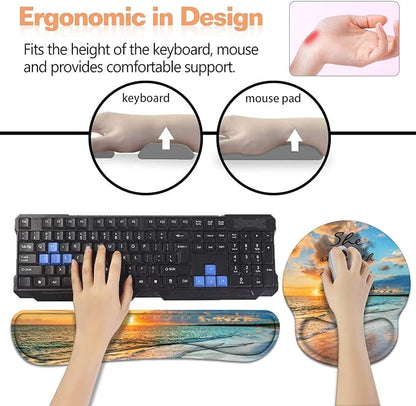 Keyboard Wrist Rest + Mouse Pad Wrist Support Set with Coasters, Non-Slip PU Base Ergonomic Mousepad for Home Office Working Studying Easy Typing & Pain Relief, Bible Verses Proverbs 31:25
