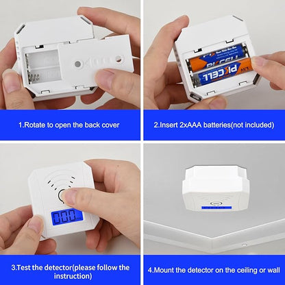 TALLPOWER Carbon Monoxide Detector,CO Gas Monitor Alarm,CO Sensor with LCD Digital Display and Sound Warning,CO Alarm with Sensitive CO Sensor,Battery Powered,for Home,Bedroom,Warehouse(2 Packs)