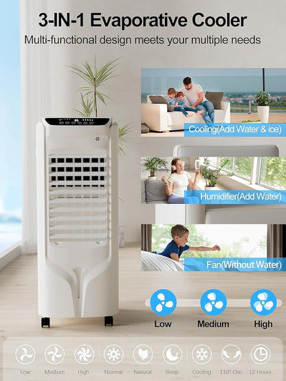 Landeagle 32" Swamp Cooler Air Conditioner,1800CFM Evaporative Coolers with 4.2 Gal Tank,110°Oscillation Portable Room with 12H Timer, Cooling Fans that Blow Cold Air for Bedroom Indoor, Bright White