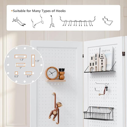 Bonnlo 4/6 Panel Pegboard Freestanding, 5 FT Portable Display Board Organizer for Craft Show Jewelry, Wooden Folding Privacy Screen Room Divider (White, 6 Panel with Base)
