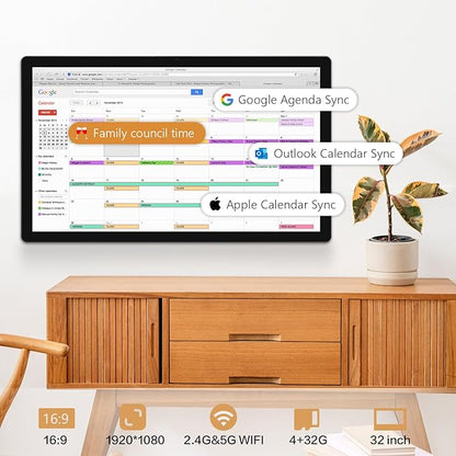 WOGO 32 inch Digital Calendar & Chore Chart, Touchscreen Interactive Monitor for Family Schedules, Built in Speakers and Camera, Electronic Calendar Include Wall Mount & Desk Stand