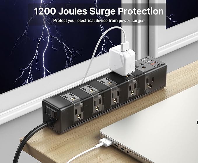 CCCEI Standing Desk Clamp Power Strip with 15 Outlets, Widely Spaced Desktop Edge Mount Surge Protector Outlet, Fast Charging USB-A and USB-C Ports, 15 FT Flat Plug, Black Fit 1.6 inch Table top.