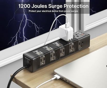 CCCEI Standing Desk Clamp Power Strip with 15 Outlets, Black Desktop Edge Mount Surge Protector Outlet, Fast Charging USB-A and 45W USB-C Ports, 10 FT Flat Plug, Black Fit 1.6 inch Table top.