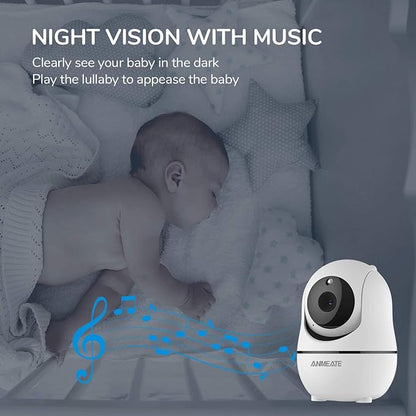 ANMEATE Baby Monitor with Remote Pan-Tilt-Zoom Camera,Large Display Video Baby Monitor with Camera and Audio |Infrared Night Vision |Two Way Talk | Room Temperature| Lullabies and 960ft Range（Black）